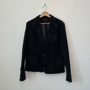 Lauren Jeans Co – Black Denim Pinstripe Single Breasted Blazer Jacket